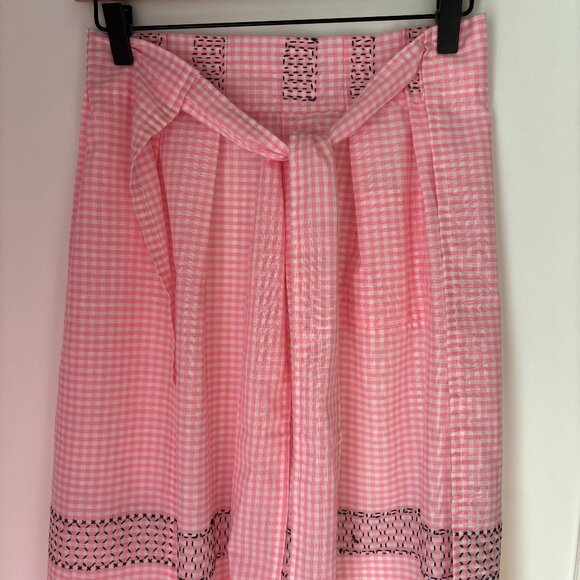 Vintage Hand Crafted Cross Stitched Pink Gingham Check Cotton Apron - Picture 6 of 6